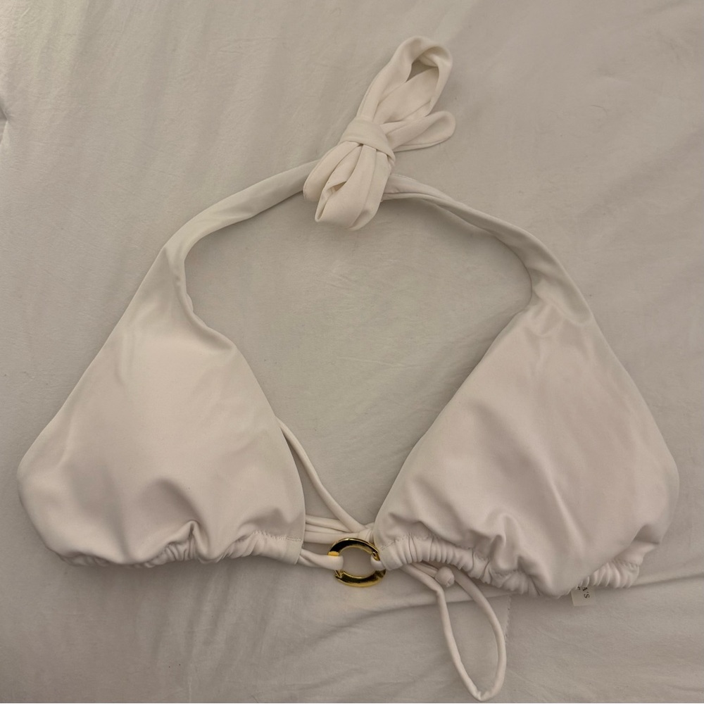 Victoria's Secret White Halter Bikini Top with Gold Accent